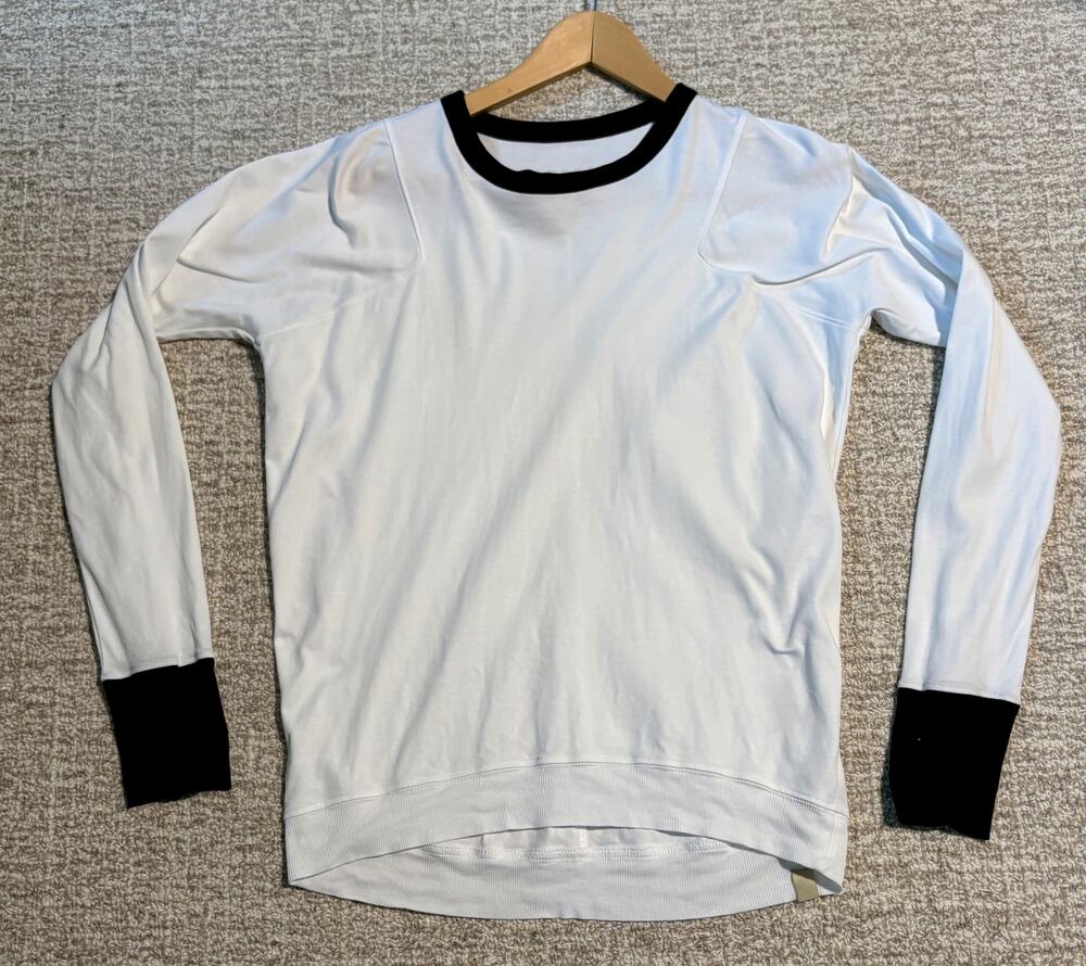 LUNYA Restore Long Sleeve Crew Neck Tee Top Pima Cotton White Black Size M